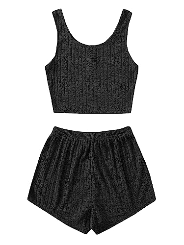 Image of SOLY HUX Women's Button Front Ribbed Knit Tank Top and Shorts Pajama Set Sleepwear Lounge Sets