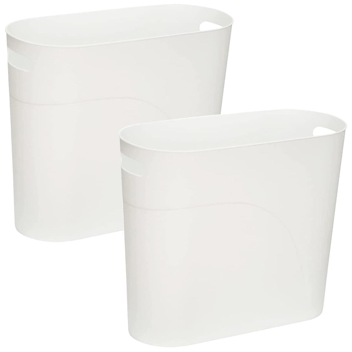LOSYHU 2 Pack Plastic Trash Can 12L Slim Waste Basket Plastic Bedroom Wastebasket Small Office Bin with Handle Reusable Slim Garbage Container Bin for Bathroom, Bedroom Office, White