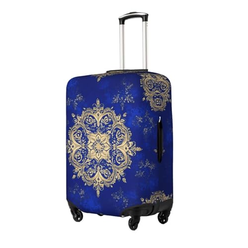 Blue Gold Mandala Pattern Elastic Luggage Cover Suitcase Protector, Anti-Scratch Stretchy Washable Dustproof Travel Suitcase Cover Fits 18"-21" Luggage2