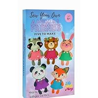 DIY Woodland Animals Felt Sewing Kit for Kids, Educational Craft Set with Bunny, Panda, Fox, Bear, Raccoon Characters, ,Scissors, Thread, Plastic Safety Needles, 5 Wild Animals, 6,7,8,9 Year Old Kids.