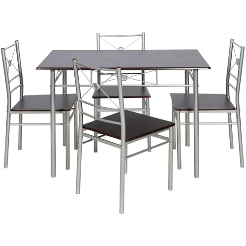 Opiniones de Comedores en Venta los preferidos por los clientes. 45 Genérico Casa Bonita Mesa de Comedor con 4 Sillas, Estructura de Metal, Cubierta MDF, 110x70x76 cm, Color Wengue, Rectangular, Capacidad 4 Personas