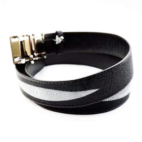 NEW BLACK GENUINE TWO STINGRAYS LEATHER MEN AUTO BUCKLE METAL BUCKLE BELT 1.5 X 45 INCHES.2