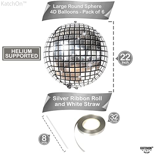 Image of KatchOn, Big Silver Disco Ball Balloons - 22 Inch, Pack of 6 | Disco Party Decorations, 4D Sphere Disco Balloons for 70s Theme Party Decor, Bachelorette Party Decorations | Graduation Decorations 2026