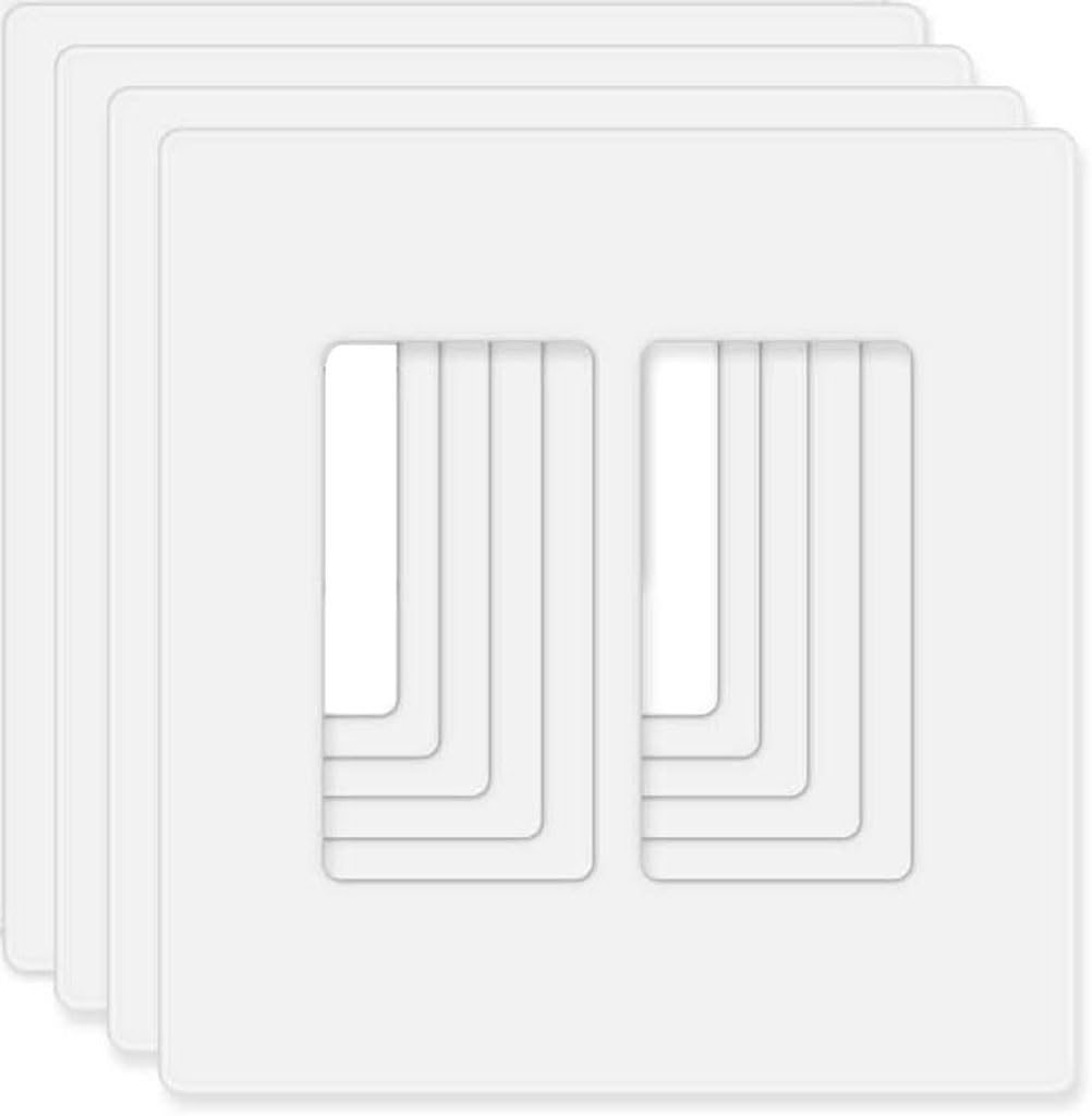 Screwless Decorator Wall Plates 2-Gang Switch Outlet Electrical Cover Plate Unbreakable Thermoplastic Faceplate for Decorative Receptacle Outlet Switch, White (4 Pack)