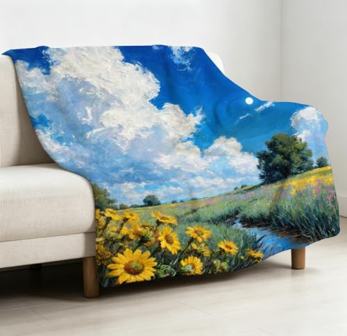 Couverture flanelle ciel bleu fleurs durable lavable en machine - 3