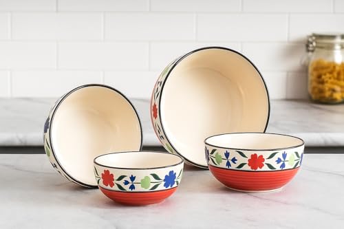 Image of HS Hindustani SAUDAGR Bloomberry Harmony Multi Size Ceramic Bowls 1000 ML, 750 ML, 500 ML and 350 ML, Set of 4 Microwave Safe Bowls katori Ideal for Snacks Rice dal Desserts and Gifting.