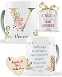 Taza personalizada con inicial (A-Z) y nombre de cerámica 325 ml para té, café, leche, apta para microondas y lavavajillas, original taza para regalar (V)