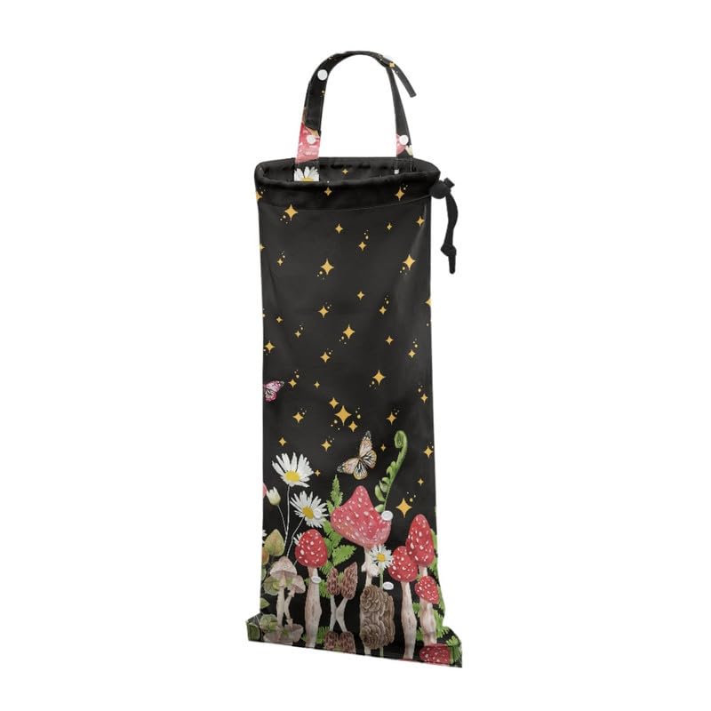 Image of Mushroom Car Garbage Bag Hanging, Cartoon Butterfly Daisy Foldable Auto Trash Bag with Adjust Handle, Yellow Star for Stable, Seatback Use