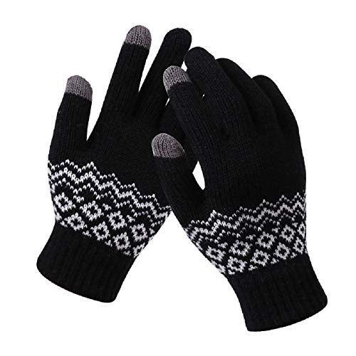 Guantes de pantalla táctil cálidos de lana de invierno Guantes Táctiles para Smartphones y Tablets Unisex 5 Color Suaves y Elásticos Lavables (Ola Negro) Cover
