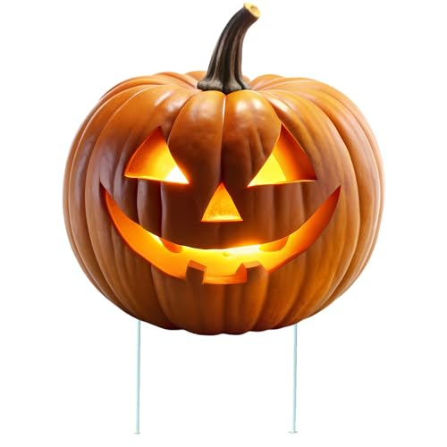 Pumpkin Jack O Lantern Halloween Yard Sign Home Outdoor Lawn Decoration With Stakes Scary Spooky Decor 12x12 Inches (Smiling)