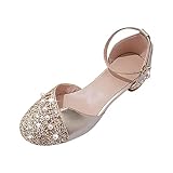 Serria Zapatos de princesa con punta cerrada y perlas decoradas con gancho y bucle brillantes para fiesta, boda, graduación, bebé, niña, hogar, Gold, 12.5 UK Child 3X-Narrow