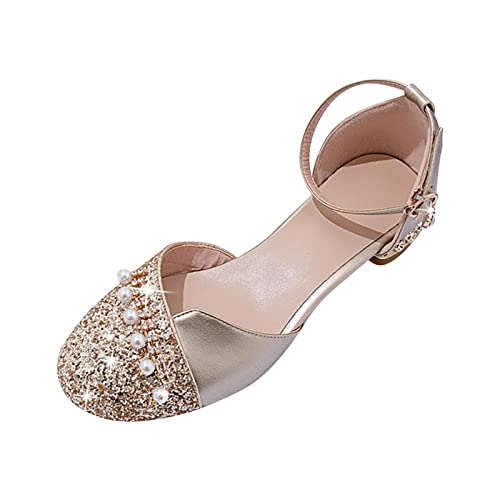 Betadog Girls Sandals Kids Glitter Bow Dress Shoes Heel Sequins Princess Sandals Toddler Flower Wedding Party Shoes (Gold-d, 13)