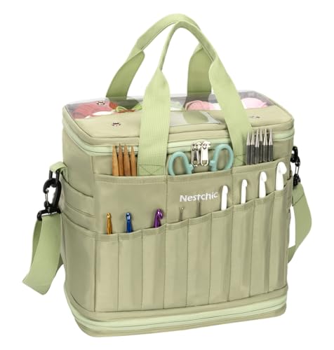 Image of Expandable Crochet Bag,Anti-Tangle Yarn Storage Organizer, Durable Knitting Project Bags for Crocheting Accessories, Portable Travel Yarn Bag for Knitters & Crocheters.ldeal Gift for Women (Green)