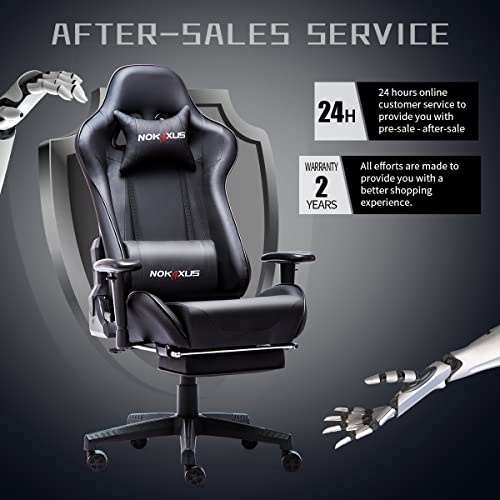 Nokaxus Gaming Chair Large Size High-Back Ergonomic Racing Seat With Massager Lumbar Support And Retractible Footrest Pu Leather 90-180 Degree Adjustment Of Backrest Thickening Sponges (Yk-6008-Black) #TOP6