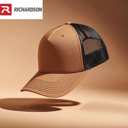 Richardson 112 Trucker Hat - Premium Snapback Baseball Cap - Carmel/Black - Adjustable Mesh Back, Structured Low Profile, Six-Panel Design, Breathable for Men & Women, Outdoor Sports and Casual Wear