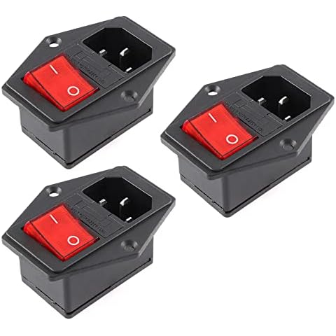 EC Buying 3Pcs AC-14-F16A Switch Power Socket 10A Fuse Three in One Switch Power Socket with KCD4 Integrated Power Socket Adapter Power Connector Copper Cover