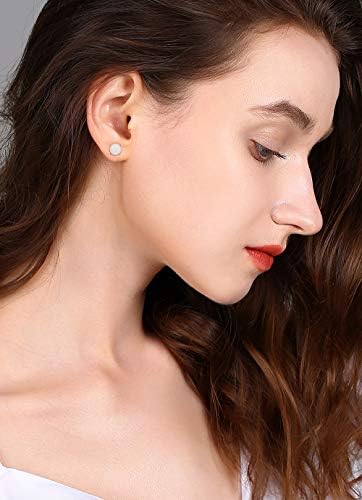 Yadoca 4 Pair of Stainless Steel 6mm Opal Stud Earrings Moonstone Jewelry for Women Hypoallergenic Earrings for Sensitive Ears