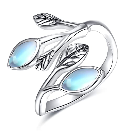 Anillo de piedra de luna plata 925 estilo ópalo solitario ovalado de mujer
