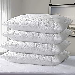 SK MERCHANDISE 4 Pack Hotel Quality with Quilted Cover- Premium Filled Pillows for Side, Stomach and Back Sleeper, Down Alternative Bed Pillow-Soft Hollow-Fiber Hotel Pillows
