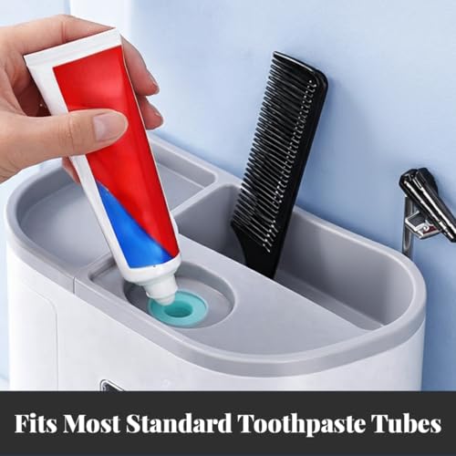 Image of Toothbrush Holder Wall Mounted, Automatic Toothpaste Dispenser Squeezer Kit -Magnetic Toothbrush Holder for Bathroom and Vanity, 4 Brush Slots (Grey, 1 Cup)