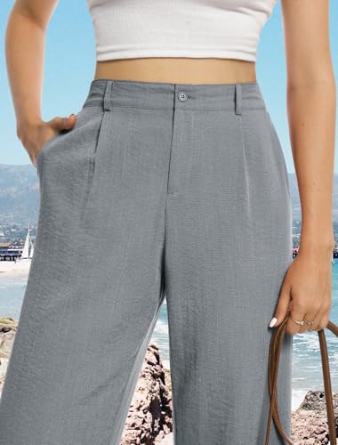 Image of Feiersi Womens Casual Wide Leg Pants High Waisted Button Down Straight Long Trousers Palazzo Pants