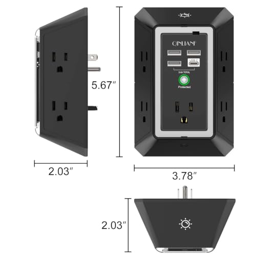 Image of Wall Charger, Surge Protector, QINLIANF 5 Outlet Extender with 4 USB Ports
