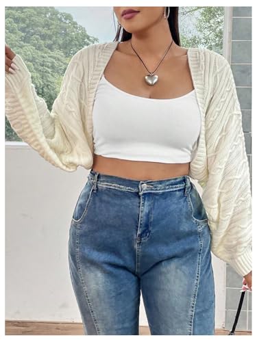 Women's Plus Size Open Front Cardigan Long Sleeve Loose Crop Sweater Shrug3