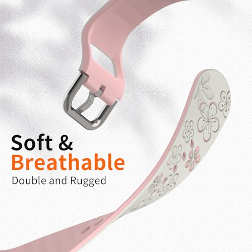 Floral Bands Compatible with Samsung Galaxy Watch 8/8 Classic Band 40mm/44mm/46mm 2025, Cute Soft Flower Engraved Silicone Inlay Dressy Strap for Galaxy Watch 8 40/44mm/8 Classic 46mm Band for Women - image 6