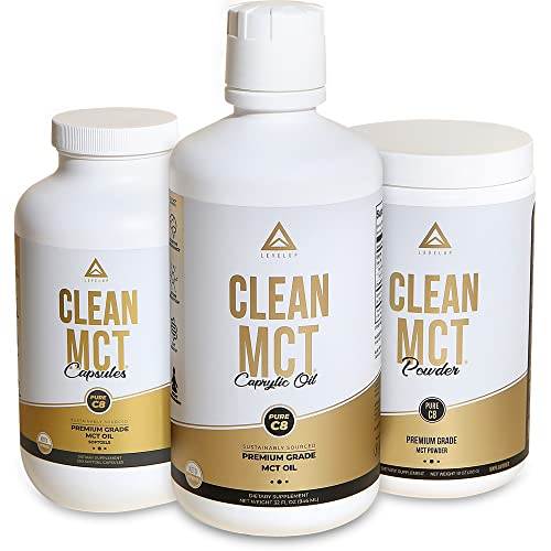Levelup Clean Mct® Trio Bundle: Premium C8 Mct Oil + Softgels + Powder #TOP4
