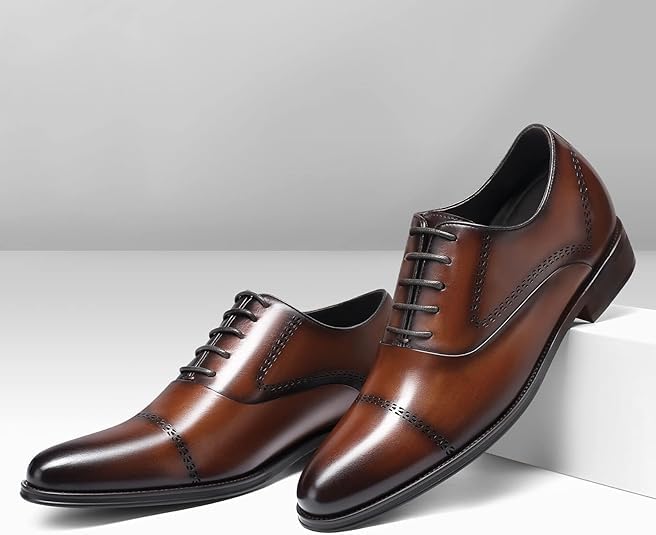 Image of CHAMARIPA Men's Height Increasing Shoes Elevator Dress Shoes Genuine Leather Formal Oxford Shoes that Make You 8CM / 3.15 Inches Taller - Brown