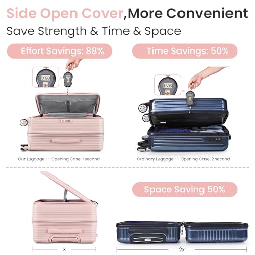 Luggage Sets(20in/24in/28in) with Front Pocket Spinner Wheels 100% PC Hard Shell Expandable Luggage Hardside 3-Piece Set Lightweight Rolling Suitcase with TSA Lock for Travel Pink3