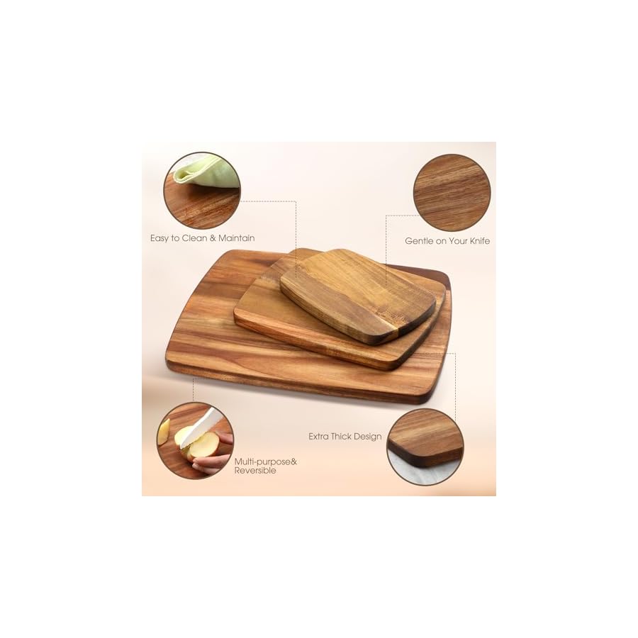 GlikCeil 12 Pcs Thick Acacia Wood Cutting Boards for Kitchen Reversible Wooden Chopping Board Set Double Sided Charcuterie Boards for Meat Cheese Meal, 14 x 11 Inches, 10 x 8 Inches, 8 x 5.5 Inches
