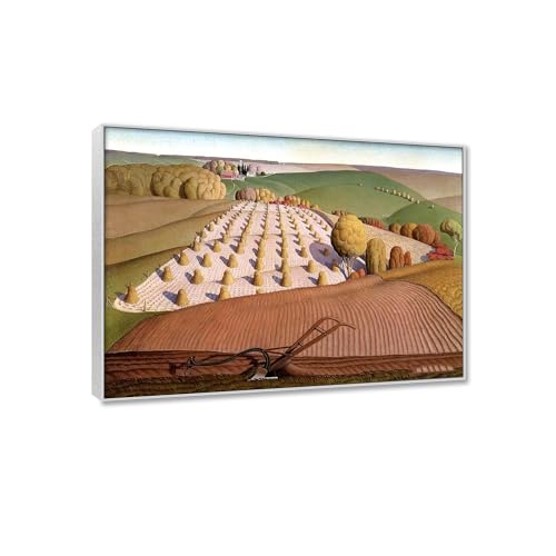Tableau Toile Grant Wood Mur Vide Déco Salon Peinture Célèbre Cadre Argent