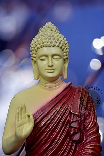 Image of Beautiful Sitting Buddha Idol Statue for Home & Garden Living Room | Healing Spirit Blessing Buddha Statue - 15 Inch Size (Maroon + Cream)