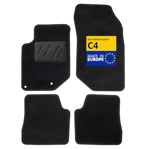 Tapis de voiture sur mesure Citroën C4 dès 2020 DBS en moquette noire avec clips