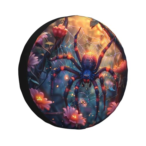 Image of Halloween Spare Tire Cover Spider with Flower Tire Cover Universal Wheel Protectors Wheel Covers for Rv Camper Travel Trailer SUV Truck 16 Inch
