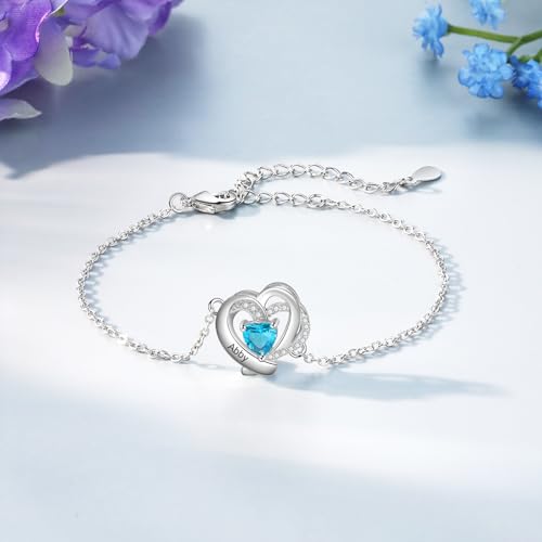 Image of Mom Bracelet Mothers Day Gifts Personalized 2 Birthstone Bracelets for Women Custom 2 Names Bracelets for Her Mothers Bracelet Jewelry for Wife
