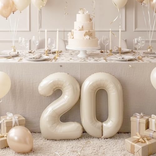 Image of Number Balloons for Birthday Decorations - 40 Inch Large Party Balloons 0, Cream Foil Number Balloons for Boys Girls, Balloons for Party Supplies