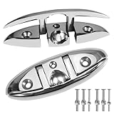 Kalekey Boat Cleat 5 inch 316 Stainless Steel Folding Cleats Marine Grade Rope Cleat Flip Up Dock Cleat for Boat Kayak