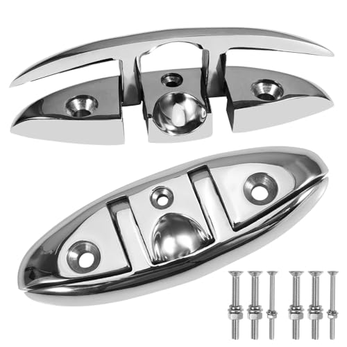 Kalekey Boat Cleat 5 inch 316 Stainless Steel Folding Cleats Marine Grade Rope Cleat Flip Up Dock Cleat for Boat Kayak
