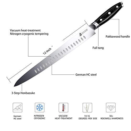 TUO Carving Slicing Knife, Ultra Sharp Butcher Knife 12 Inch, German High Carbon Stainless Steel with Full Tang Pakkawood Handle, Gift Box-Black Hawk Series - Image 3