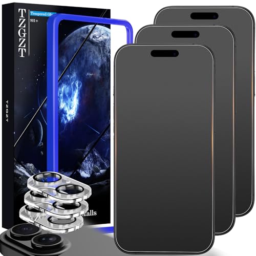 TZGZT (Anti-Blue Light) 3 Pack for iPhone 17 Matte Screen Protector Tempered Glass Film Accessories, Camera Lens Protector, Case Friendly, Install Kit, Anti-Glare & Anti-Fingerprint, 9H+