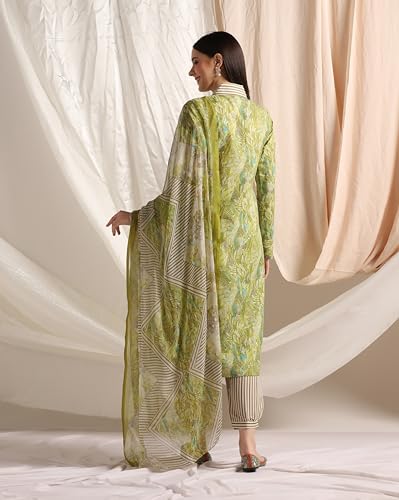 Greciilooks Womens Cotton Blend Patiala Regular Fit Kurta Set (Green, Medium)