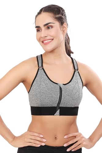 Image of Bella Voste Women Polyester Spandex High Impact Front Zip Sports Bra Fitness Criss Cross Back Crop Tops Tank Gym Yoga Workout, Size: M-5XL
