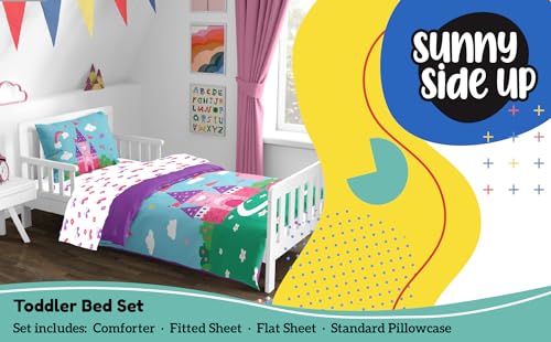 Image of Sunny Side Up Magic Castle Toddler Comforter Set - 4 Piece Preschool Bedding Includes Comforter, Sheets & Pillow Cover - Super Soft Floral Microfiber Bed Set