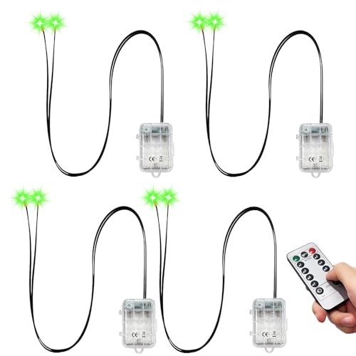 Halloween Glowing LED Skeleton Eyes with Remote 8 Modes Timer & Dimmable Brightness Light Up Horror DIY for Masks Pumpkins Tombstones and Props (Green 4 Pack Batteries Not Included)