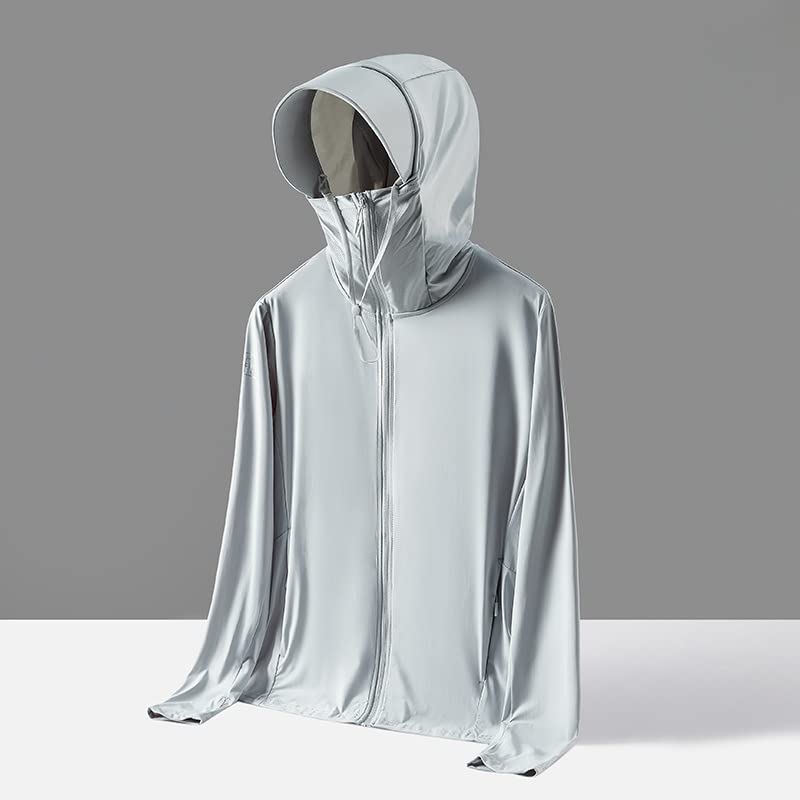 Lightweight Sun Protection Clothing for Men and Women, UPF 50+ Sun Protective Jacket Hoodie Long Sleeve UV Shirts (Man-Gray,M)