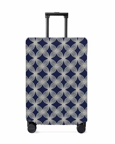Vintage Blue Flower Travel Luggage Cover, Abstract Geometric Modern Anti-scratch Travel Suitcase Protector Covers, Washable Elastic Baggage Covers Fit 19-21 Inch Carry on Luggage