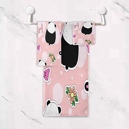 Mnsruu Blumen mit Panda-Handtuch-Set, 3-teilig, Handtuch, Baumwolle, Badetuch, Waschlappen für Hotel, Spa, Badezimmer, Küche – Bild 6