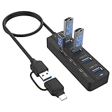 USB C Hub, 5Gbps 7 Ports USB 3.0, USB Hub with USB C Long Cable USB Splitter Multiport Adapter Compatible with Thunderbolt3/4,MacBook, iMac, Surface Pro